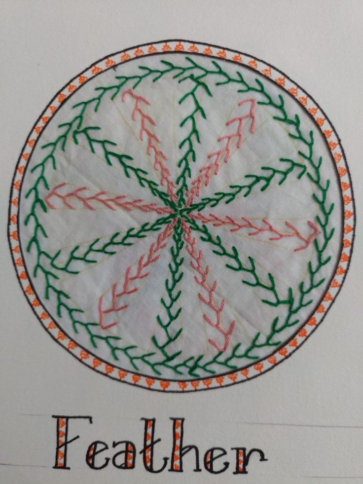 a cross stitch pattern with the word featherer in it's center surrounded by leaves