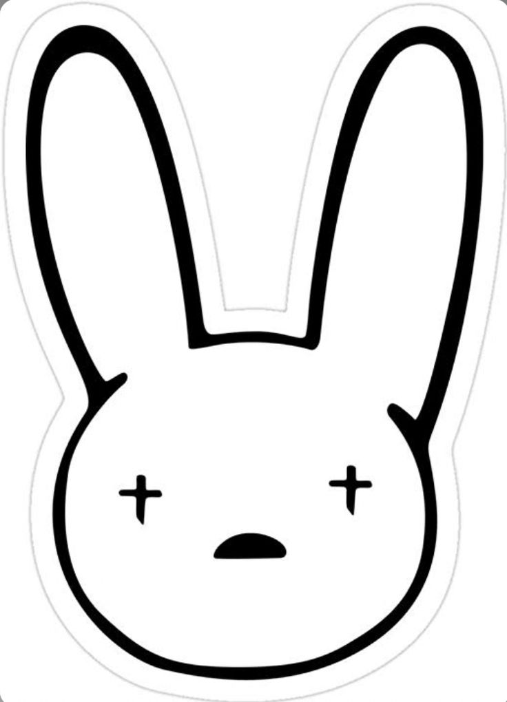 a black and white bunny face with cross eyes