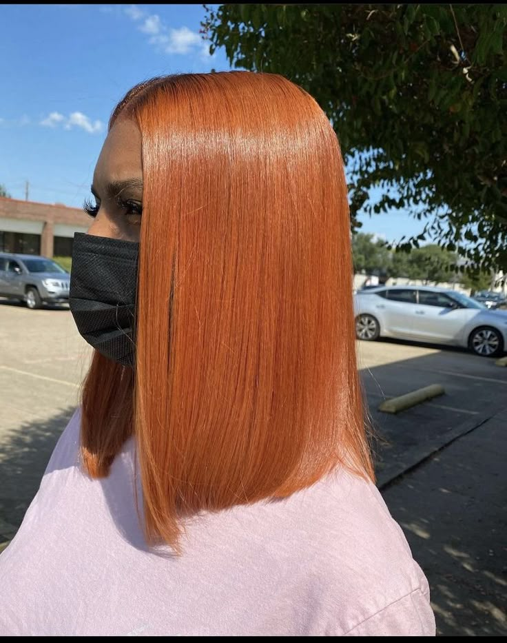 Baddie Ginger Hair, Dominican Hairstyles Black Hair, Color Silk Press Natural Hair, Dyed Silk Press Natural Hair, Colored Silk Press, Ginger Silk Press Natural Hair, Ginger Silk Press, Pelo Color Cobre, Color Lace Front Wigs