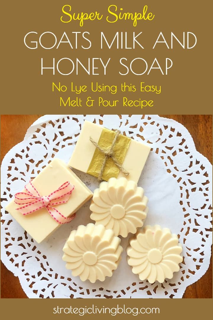 some soaps on a doily with the words super simple goats milk and honey soap