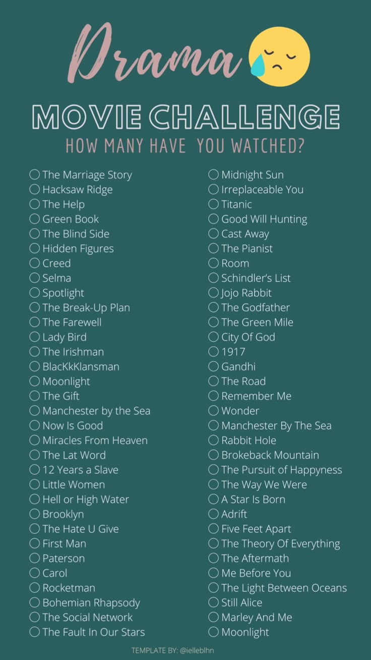 a list with the words drama movie challenge written in pink and blue on green background