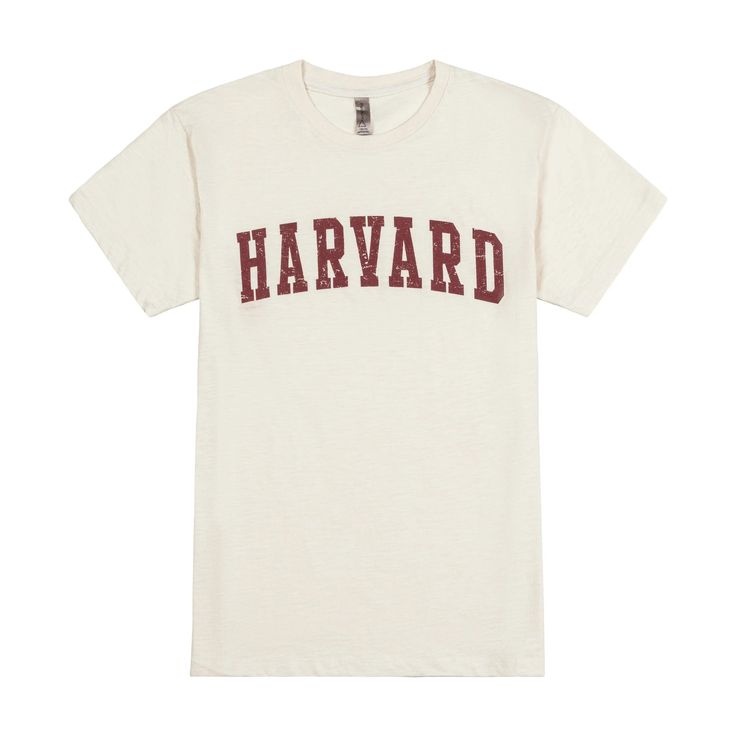 Miller Tee - The Harvard Shop Graphic Tee Tri-blend Pre-shrunk T-shirt, Soft-washed Cotton T-shirt For Fan Apparel, Soft-washed Cotton T-shirt For Fans, Basic Distressed Cotton T-shirt, Tri-blend Cotton Graphic Tee, College T-shirt With Screen Print And Relaxed Fit, Relaxed Fit Graphic Tee For College, White Tri-blend T-shirt With Screen Print, Basic White Tri-blend T-shirt