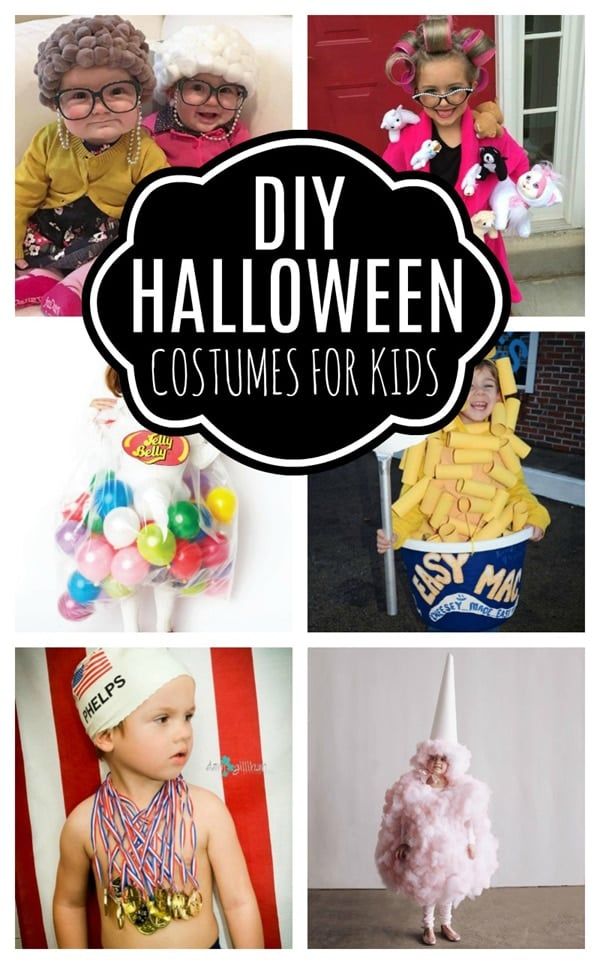 halloween costumes for kids with the words diy halloween costumes for kids on them and pictures