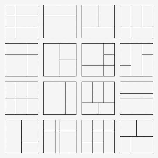 a set of nine different square and rectangle shapes with one line drawn in the middle