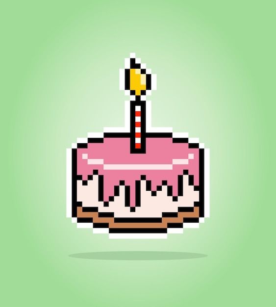 a pixelated birthday cake with a single candle on it's pink frosting