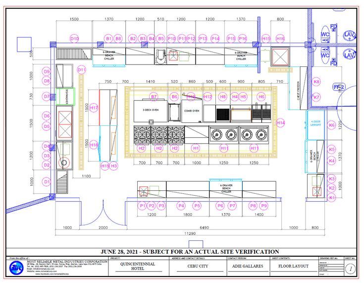 a blueprint shows the floor plan for a kitchen with an oven, refrigerator and sink