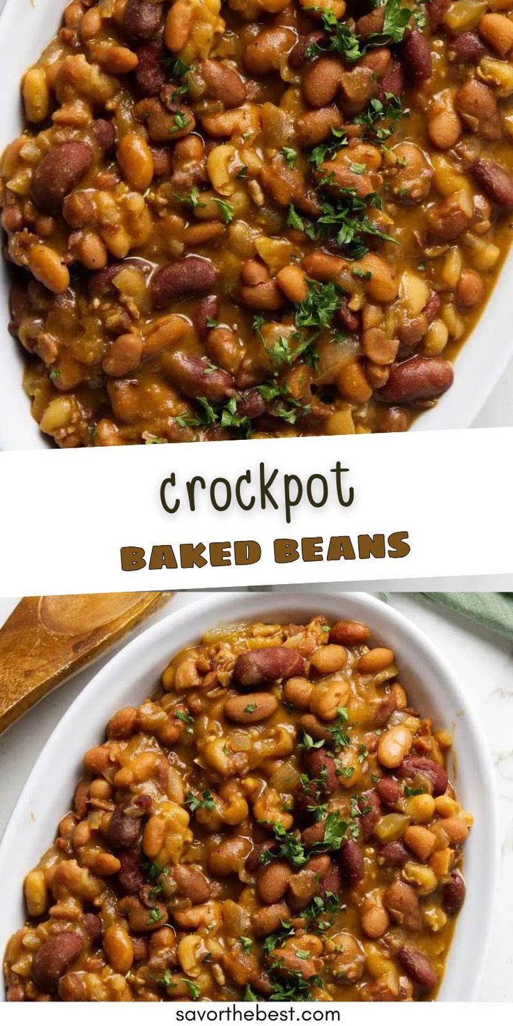 two pictures showing different types of baked beans