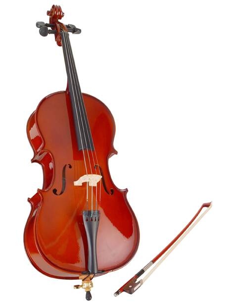 an old violin and bow on a white background