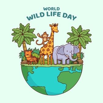 an image of the world wildlife day with animals on top of it and text that reads digital