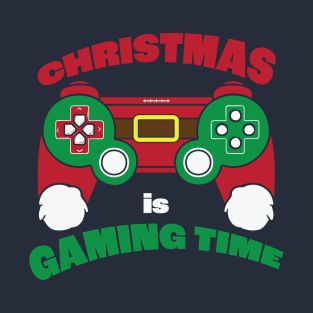 christmas is gaming time t - shirt design with video game controller and santa claus hat