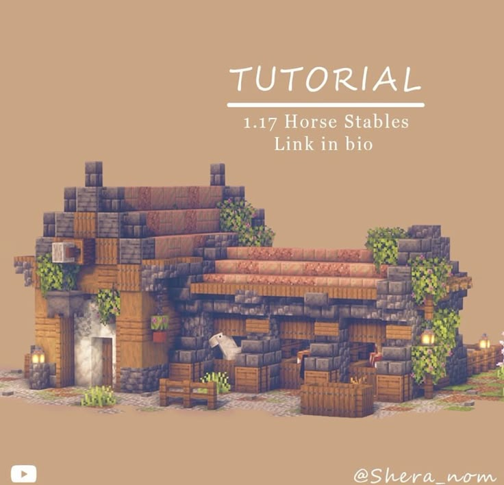 an image of a horse stable that is in the style of minecraft with text overlay