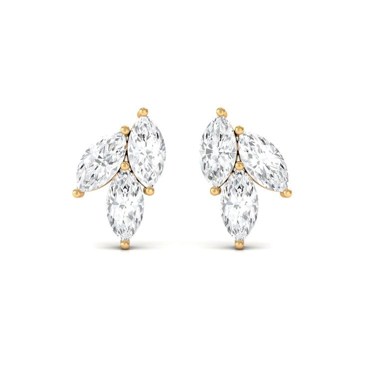 Product Details Add a touch of nature-inspired charm to your jewelry collection with these Leaf Stud Earrings. The earrings feature a cluster of Marquise Cut Zircon stones arranged in a leaf-like design. The screw back closure ensures a secure and comfortable fit, making these earrings a great choice for everyday wear. Composed of Gold Metal, these earrings are sure to add a touch of whimsy to your look. Product Information SKU SHP-EARRINGS032210418 Length 9.3 mm Width 5.3 mm Weight 1.12 gm (App Luxury White Gold Cluster Earrings With Lab Grown Diamonds, Marquise Shape Diamond Earrings, Luxury Marquise Cluster Earrings For Women, Luxury Elegant Cluster Earrings With Marquise Cut, Marquise Cluster Earrings, Luxury Lab Grown Diamond Cluster Earrings, Luxury Diamond Cluster Earrings In Pear Shape, Luxury Marquise Cluster Earrings With Diamond Accents, Luxury White Cluster Earrings