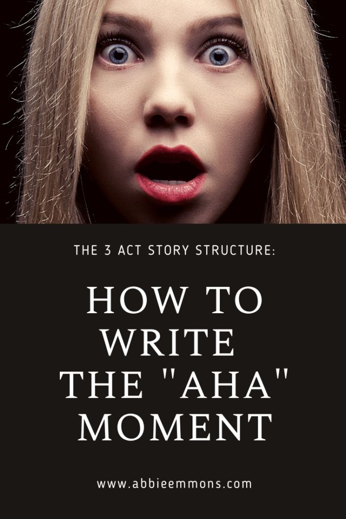 a woman with her mouth open and the words how to write the aha moment