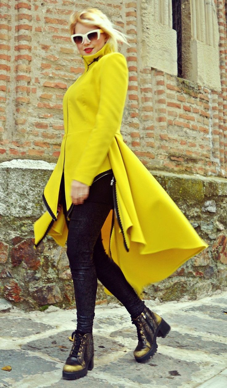 Lemon yellow extravagant coat, very warm, soft at touch and so comfortable. A piece that will for sure steal the spotlight this season and brighten up the streets! Material: 30% wool, 70% polyester Care instructions: Dry clean only The model in the picture is size S. Can be made in ALL SIZES. If you have any other specific requirements, do not hesitate to contact me! I DO NOT CHARGE EXTRA MONEY for custom made items. All you need to do is send me your measurements. Below, you will find a table w Trendy Yellow Outerwear With Zipper Closure, Yellow Wool Outerwear For Winter, Yellow Long Coat For Fall, Yellow Wool Long Sleeve Outerwear, Yellow Long Coat For Winter, Tail Coat, Bad Barbie, Yellow Coat, Brick Road