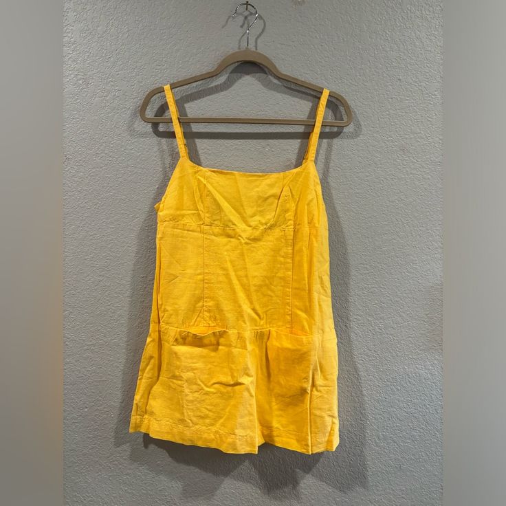 Urban Outfitters, Size M, Brand New And Never Worn. Yellow Mini Dress With Spaghetti Straps For Beach, Yellow Beach Mini Dress With Spaghetti Straps, Yellow Spaghetti Strap Mini Dress For The Beach, Yellow Spaghetti Strap Mini Dress For Beach, Casual Yellow Mini Dress For Summer, Yellow Cotton Mini Dress With Spaghetti Straps, Fitted Sundress With Pockets For Beach, Yellow Sundress For Summer Day Out, Yellow Summer Mini Dress For A Day Out