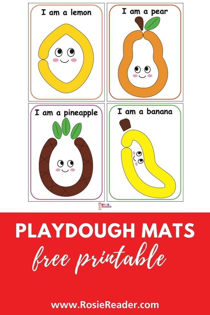 playdough mats with the words i am a pear and two bananas on them