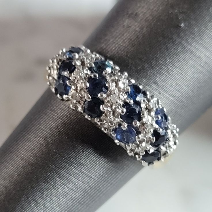 A Womens Vintage Estate 14k Gold Sapphire & Diamond Ring. The Ring Is A Size 6.0 And Weighs 3.1g. There Are About 0.11cts Of Diamonds In This Ring. The Width Of The Ring Is 1/4". Ring Is Marked On The Inside Of The Band. The Ring Makes A Beautiful, Impressive Gift For That Someone Special. Any Other Questions, Please Ask. Be Sure To Check Out Some Of My Other Great Items Up For Sale. Thank You Blue Cluster Rings With Multi-stone, Cluster Sapphire Ring In Yellow Gold, Cluster Yellow Gold Sapphire Ring, Yellow Gold Sapphire Cluster Ring, Yellow Gold Cluster Sapphire Ring, Blue Oval Multi-stone Cluster Ring, Blue Cluster Rings With Accent Stones, Fine Jewelry Blue Sapphire Cluster Ring, Blue Sapphire Cluster Ring Fine Jewelry