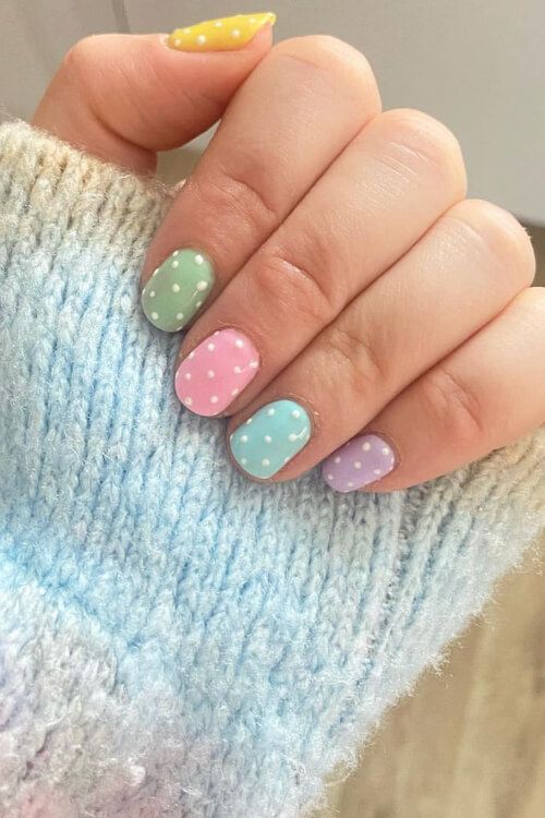 45 cute Easter nails to copy, including Easter bunny nails, Easter chicken nails, pastel nails, Easter eggs nails, polka dots nails, with dreamy Easter nail colors!| nails 2021 | nails acrylic | nails acrylic coffin | nails with initial | nails acrylic black | nails acrylic short | nails spring | spring nails | cute nails | simple nails | romantic nails | nails art | nail art | nails designs | gel nails | nails colors | nails color ideas | black and silver nails | holiday nails | pretty nails Cute Nails For Ten Year Olds, Girls Gel Nail Designs Kids, Nail Kids Designs, Nail Ideas Easy Simple Short, Kids Nail Designs Summer, Easy Nail Designs For Beginners Short Nails, Nail Art For Kids Easy, Little Kids Nail Designs Girls Easy, Nail Designs For Little Kids