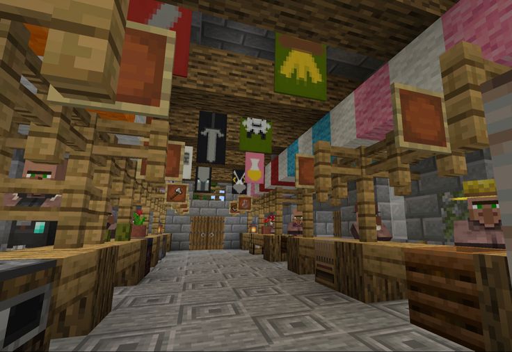 the inside of a minecraft house with lots of furniture and decorations on it's walls