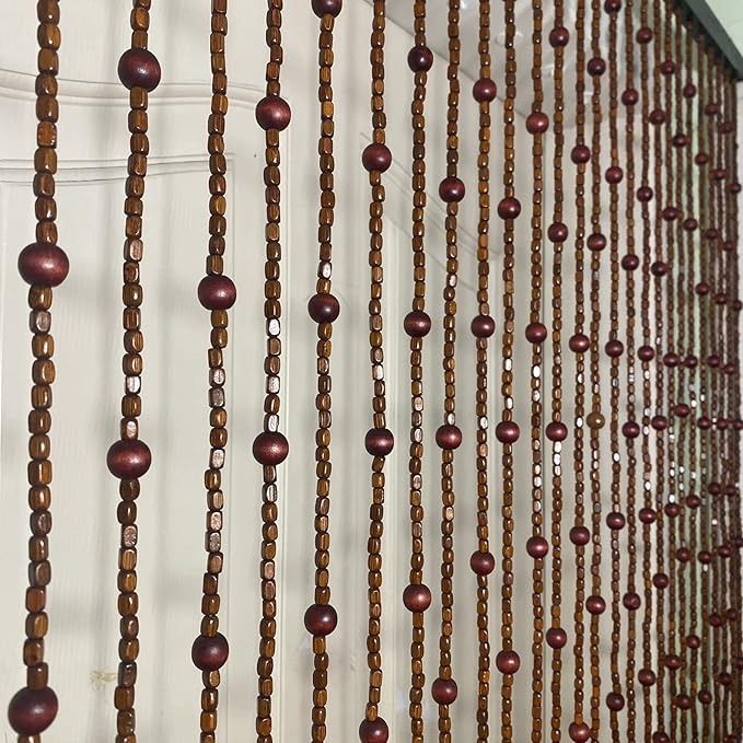 some beads are hanging on the side of a wall