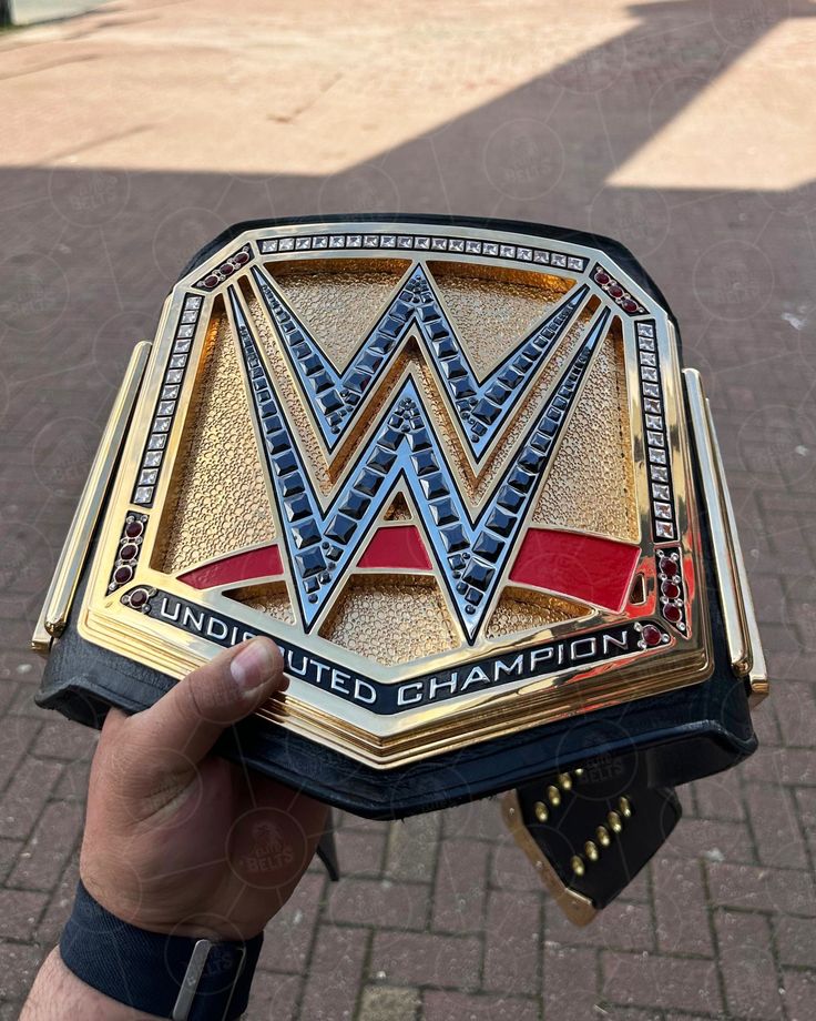 a person holding up a wrestling belt