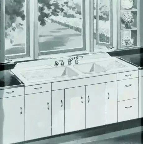 a drawing of two sinks in front of a window