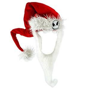 a red and white santa hat on top of a white headband with a skull in the middle