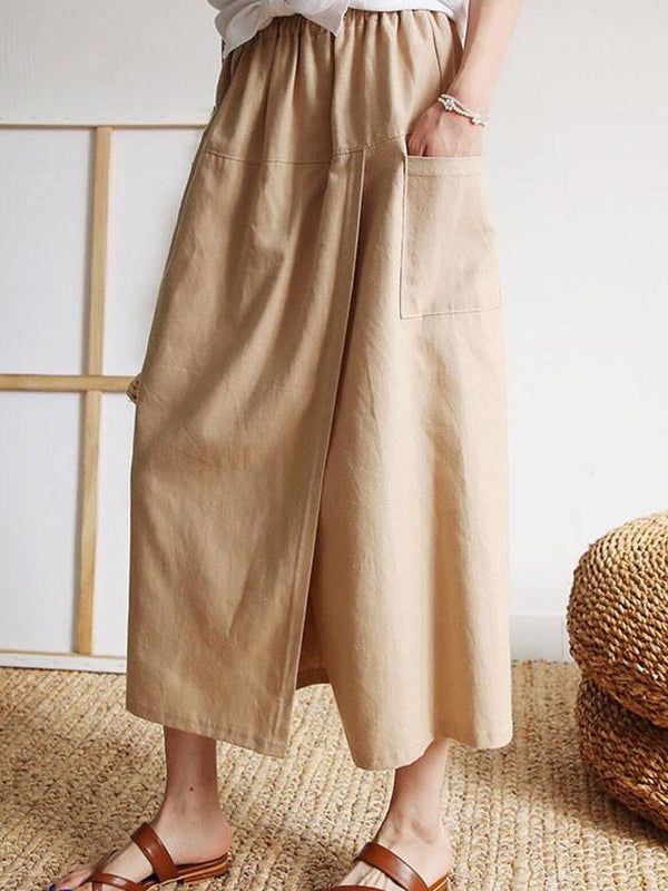 Sku CY-!162795 Material Cotton-blend , Linen Style Loose , Wide Leg , High Waisted Feature Elasticity , Split-joint , Solid Color Occasion Casual , Office , Urban Seasons Spring , Summer , Autumn Type Pants , Trousers Color KHAKI Size One_size Please consult the size chart we provide for this item's measurements to help you decide which size to buy.Please note: There may be 1-3cm differ due to manual measurement.CMINCH Length One_size 82 Full Length Khaki Bottoms For Spring, Full-length Khaki Bottoms For Spring, Khaki Full-length Bottoms For Spring, Casual Plain Bottoms For Spring, Baggy Ankle-length Bottoms With Pockets, Baggy Cotton Bottoms In Solid Color, Baggy Solid Color Cotton Bottoms, Non-stretch Cotton Bottoms For Day Out, Baggy Ankle-length Pants With Pockets