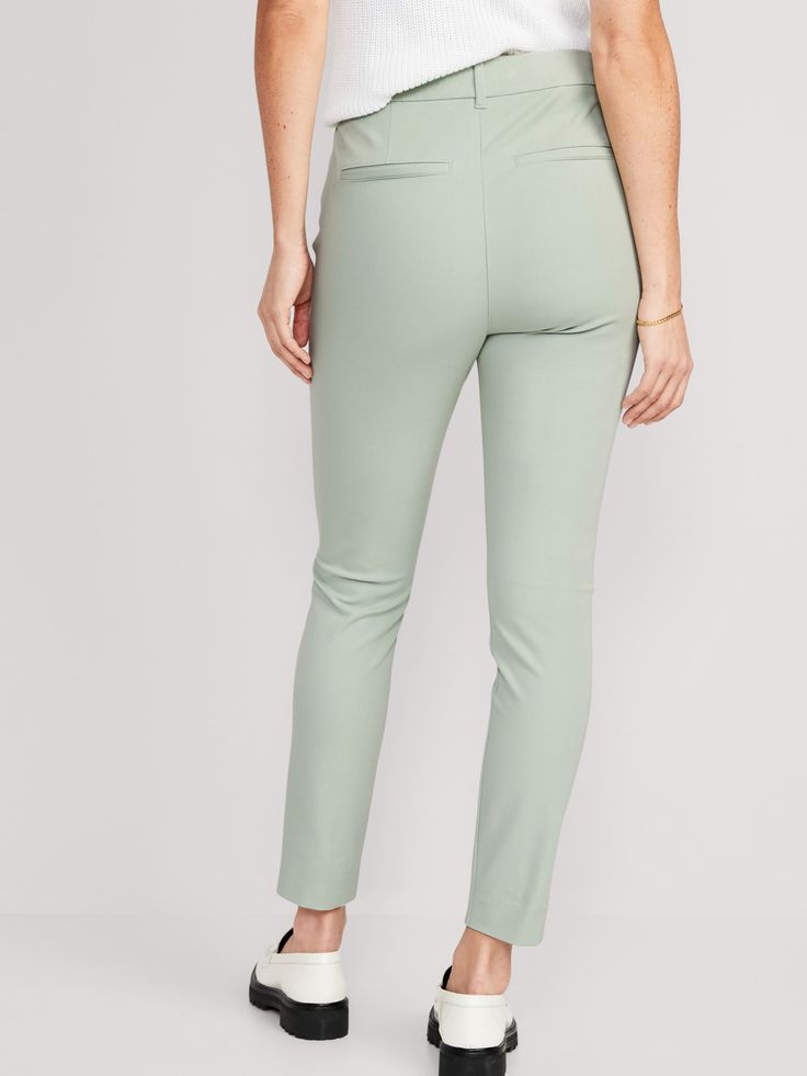 The Pixie pants you love, now in a more fabulous fit & fabric ✨ High-rise waistband, with hidden double hook-and-bar closure and interior button closure.  Hidden zip fly.  Diagonal pockets at front, with decorative welt faux pockets at back.  Smoot Elegant Straight Leg Bottoms With Zipper Closure, Elegant Straight-leg Bottoms With Zipper Closure, Spring Office Elastane Pants, Fitted Mid-rise Pants With Belt Loops, Chic Office Bottoms With Belt Loops, Stretch Mid-rise Bottoms With Zipper Closure, High Waist Capris With Pockets For Work, High-waist Capris With Pockets For Work, Versatile Ankle-length Office Pants