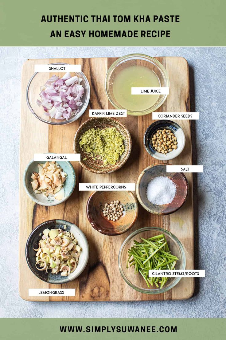 the ingredients to make authentic thai kima paste on a cutting board