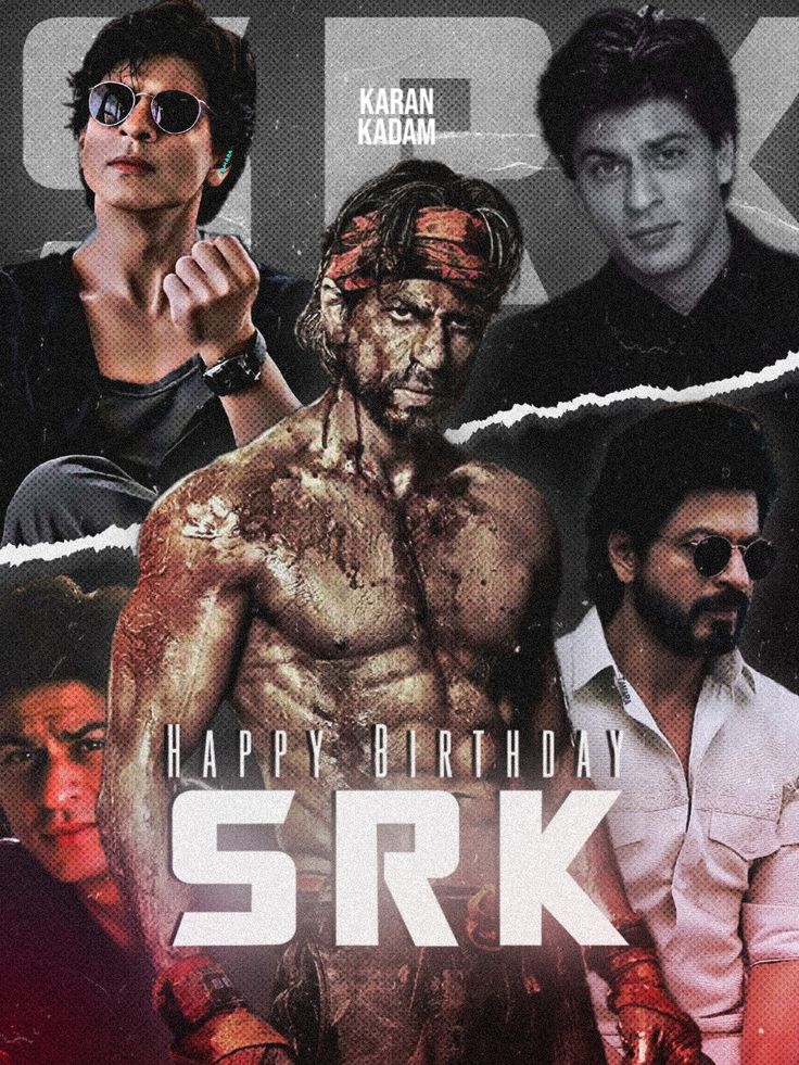 the poster for srk is shown with two men and one man in black shirt