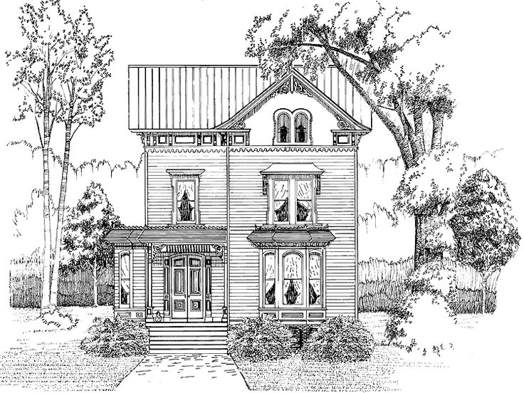 this is an artist's rendering of the front elevation of these victorian home plans