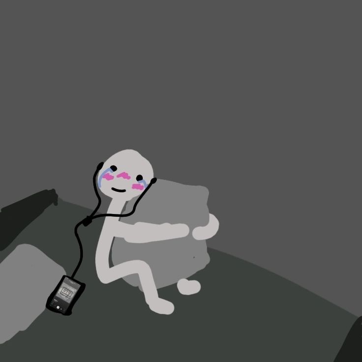 a cartoon character sitting on the ground with a cell phone