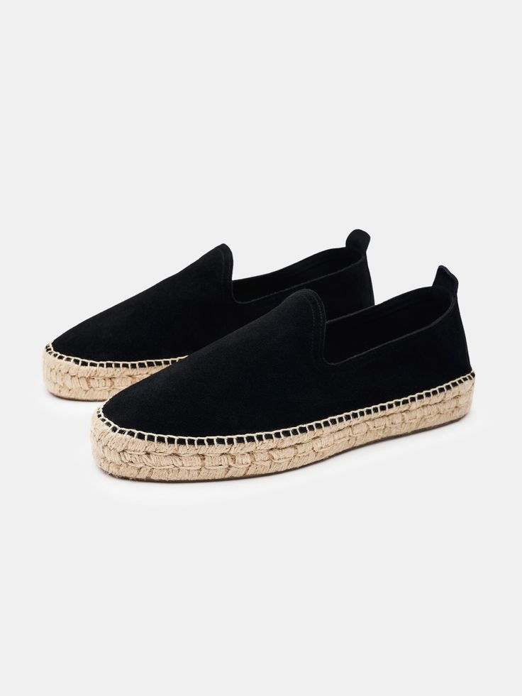 The Espadrille Black Suede Suede Slip-on Espadrilles With Stitched Sole, Suede Slip-on Espadrilles With Textured Sole, Slip-on Suede Espadrilles With Stitched Sole, Espadrille Slip-ons With Rubber Sole And Round Toe, Suede Slip-on Espadrilles With Woven Sole, Suede Espadrilles With Woven Sole And Slip-on Fit, Slip-on Suede Espadrilles With Woven Sole, Suede Espadrilles With Contrast Sole And Round Toe, Natural Espadrilles With Woven Sole And Round Toe