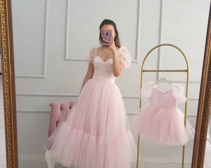 Pink evening dress - Etsy 1st Birthday Dress For Baby Girl And Mom, Mother Daughter Birthday Dress, Mommy Daughter Dresses For Birthday, Baby Wedding Dress, Mommy Daughter Dresses, Mom Daughter Matching Dresses, Baby In Wedding Dress, Mom And Baby Dresses, Mommy Dress