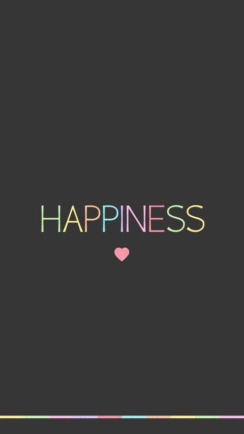 the word happiness is written in multicolored letters on a black background with a pink heart