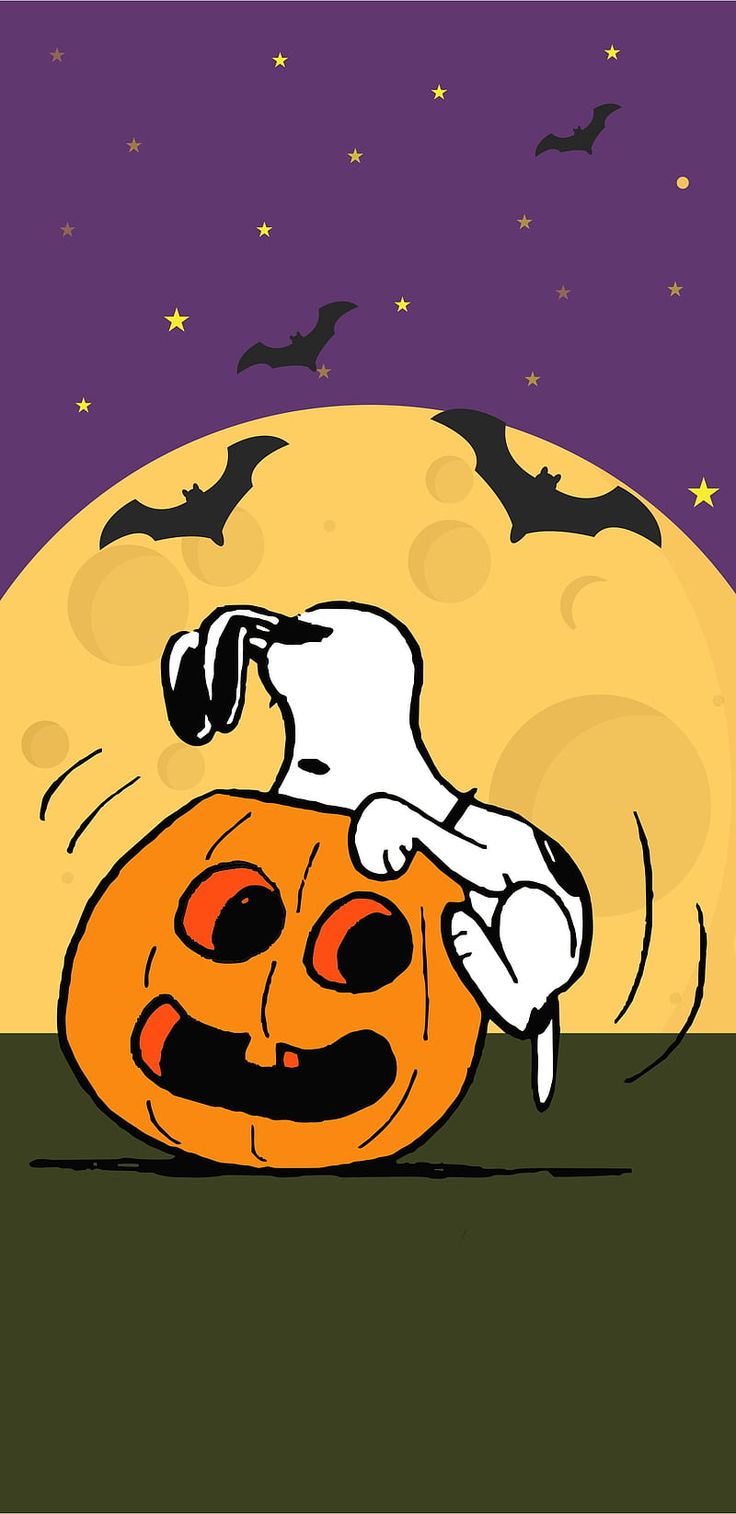 a cartoon dog is sitting on top of a pumpkin in front of a full moon