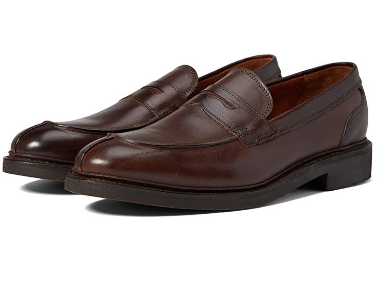 Allen Edmonds Denali Penny - Men's Shoes : Brown 1 : Now available in a range of widths and sizes for exceptional fit and the utmost in lasting comfort. ; Look well-dressed and confident by wearing Allen Edmonds Denali Penny footwear. Leather upper. Leather lining and insole. Slip-on style. Round pointed toe. Cutout vamp band detailing. Low block heel. Rubber outsole. Imported. Measurements: Weight: 1 lb 6 oz Product measurements were taken using size 9, width D (M). Please note that measurement Formal Plain Toe Slip-ons For Fall, Classic Slip-on Closed Toe Dress Shoes, Cushioned Slip-on Dress Shoes For Work, Classic Closed Toe Dress Shoes With Cushioned Footbed, Classic Fitted Business Slip-ons, Classic Semi-formal Slip-ons For Spring, Classic Leather Fitted Slip-ons, Elegant Slip-on Dress Shoes With Cushioned Footbed, Fitted Business Casual Loafers With Closed Toe