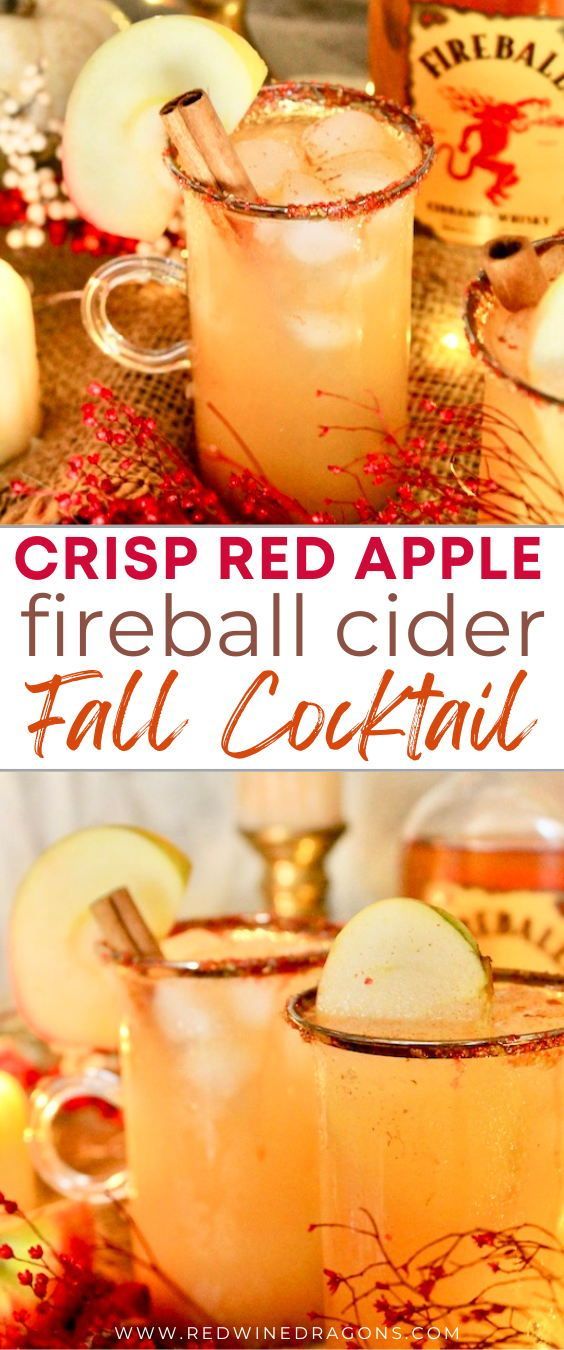 two glasses filled with fireball cider fall cocktail