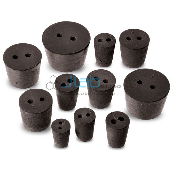 eight black rubber plugs with holes in them