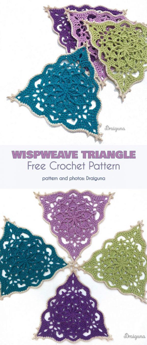 four crochet patterns with the words wiseweve triangle