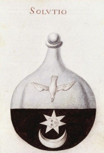 an image of a bottle with a star and crescent on the bottom that is in black and white