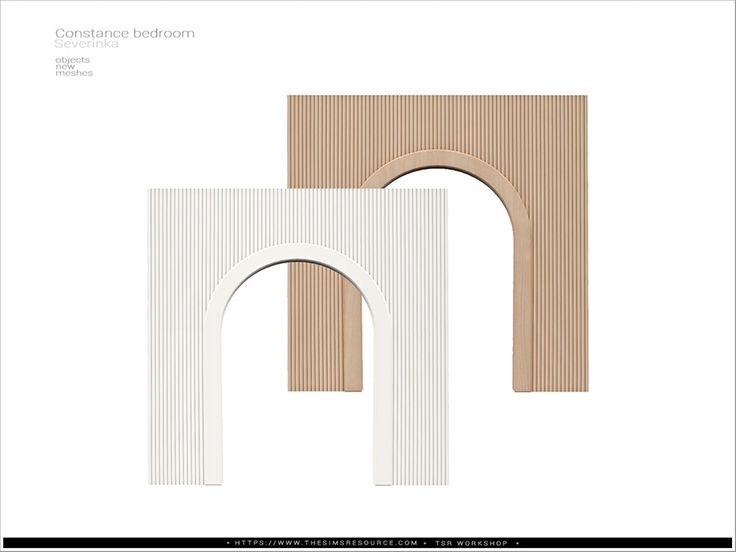 two pieces of wood are arranged in the shape of an arch and another piece of furniture