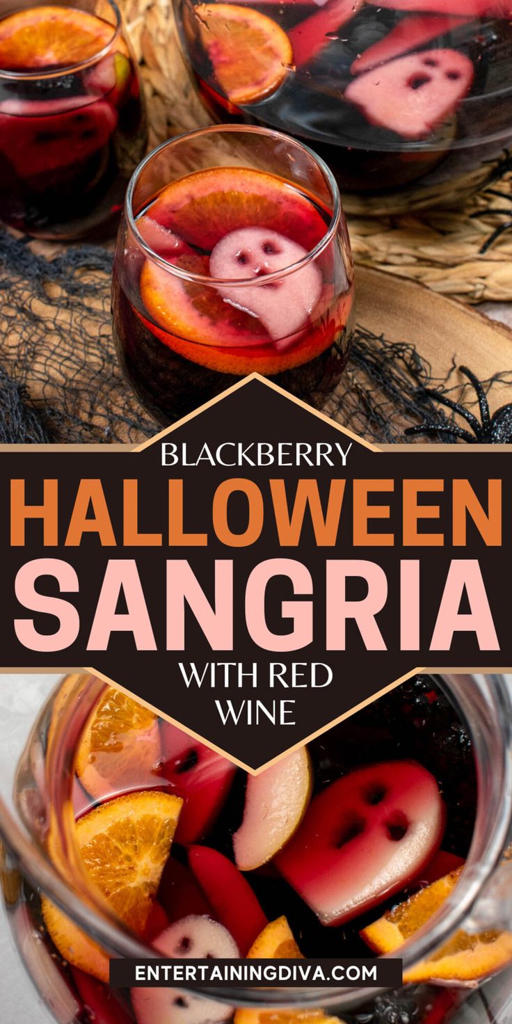 halloween sangria with red wine and orange slices