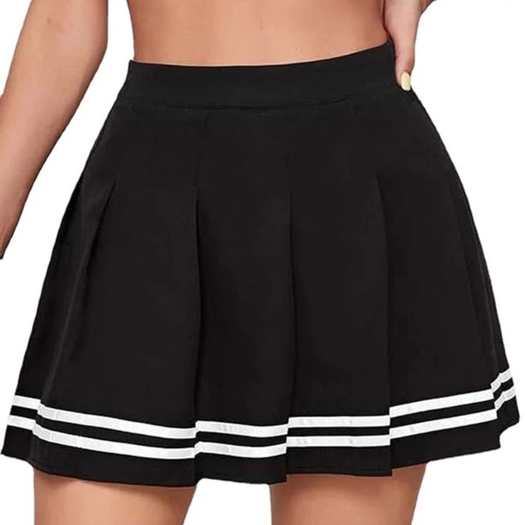 Xs Wakallsmo Women's Sexy Mini Skirt School Uniform Skirt Ruffle Skirts Cheerleader Pleated Skirt(Color: Black With White Stripe) High Waist Stretch Skirt For School, High Waist Pleated Skirt For School, Club Wear Mini Skort With Lined Skirt, Lined Mini Skort For Club Wear, Lined Mini Skort For Club, Black High Waist Lined Tennis Skirt, High Waist Stretch Mini Skirt For School, Trendy Black Mini Length Tennis Skirt, Trendy Black Mini-length Tennis Skirt