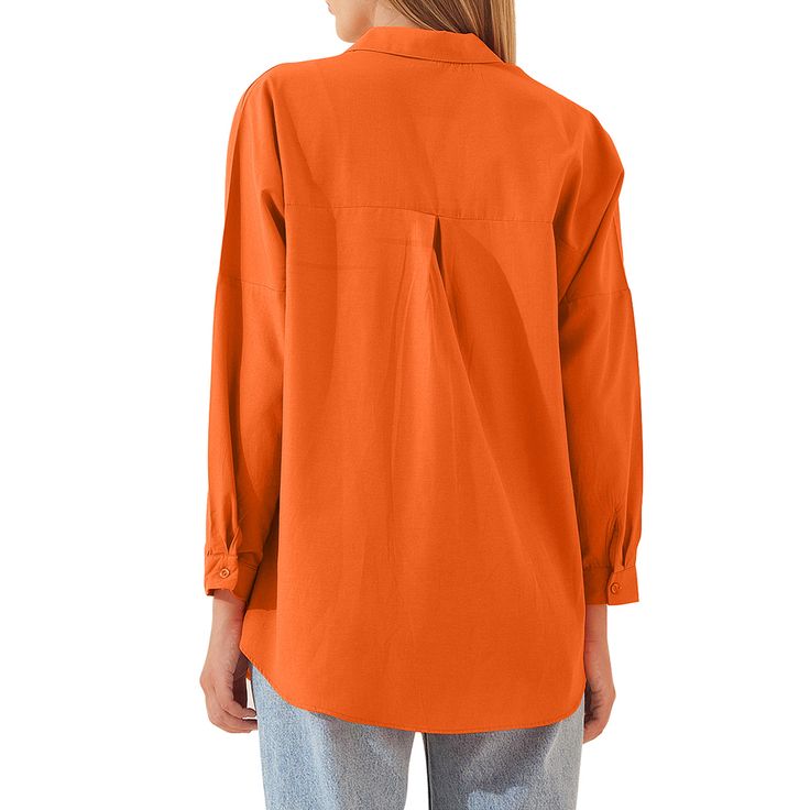 Orange Solid Cotton Button Long Sleeve Shirt Hoodie Coat, Turndown Collar, Collar Top, How To Feel Beautiful, Cotton Style, Women's Tops, Long Sleeve Sweatshirts, Women Long Sleeve, Black Shirt