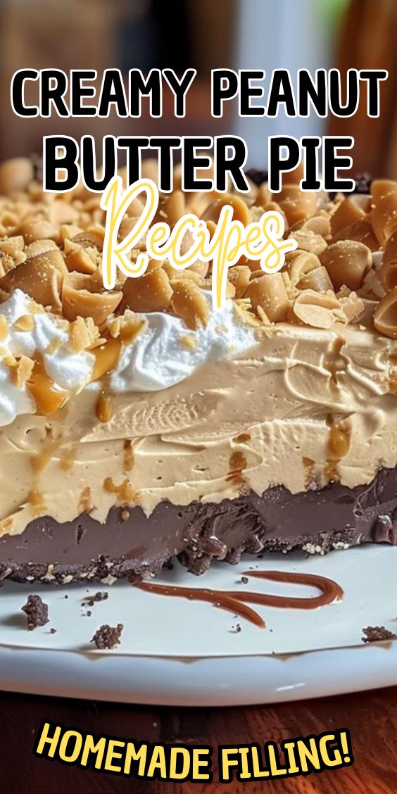 a piece of cake on a plate with the words creamy peanut butter pie recipe