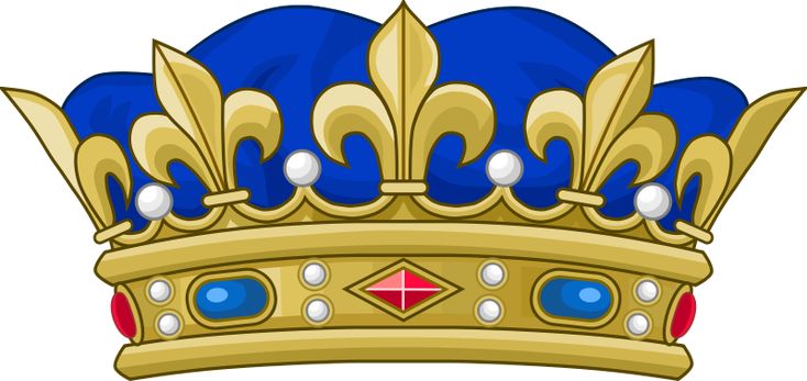 a blue and gold crown with pearls on it