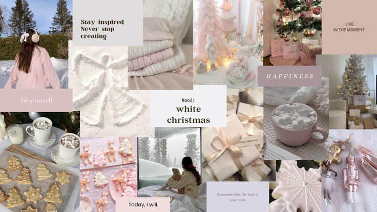 a collage of pink and white christmas items