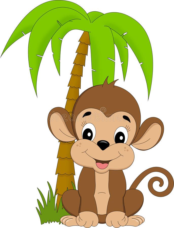 cartoon monkey sitting under a palm tree